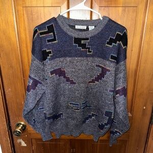 Koman Geometric Vintage Sweater - Large